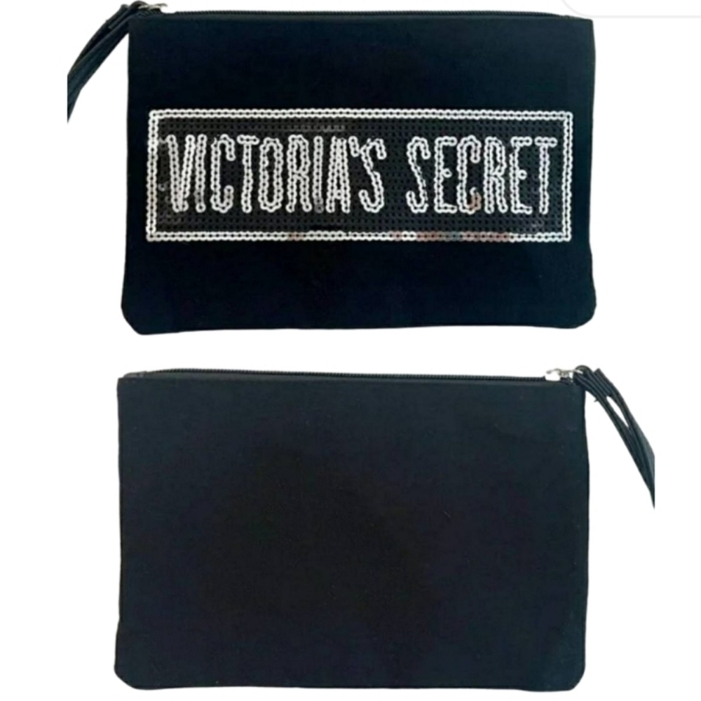 Victoria's Secret Black Beaded Sequin Wristlet - 8.5" L, 5.5" H, 1" D